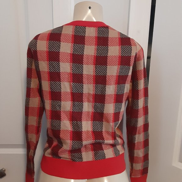 Charter Club Ravishing Red Sequined Plaid Cardigan Sweater - Picture 10 of 14